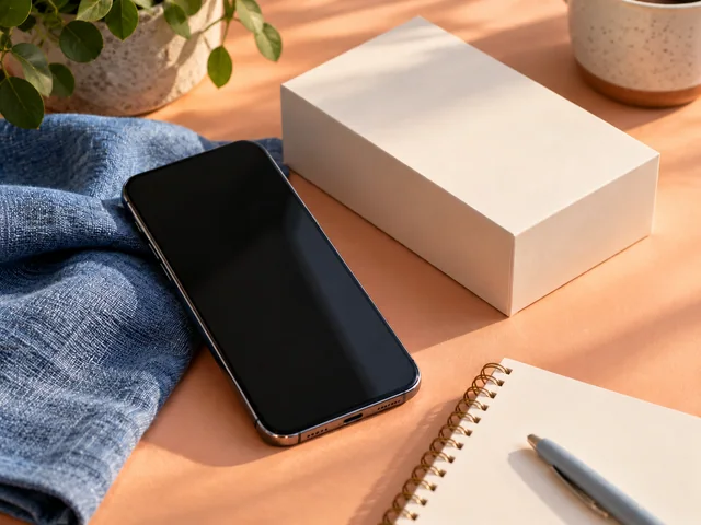 Smartphone und schlichte Verpackung neben Unterlagen für eine Kostenplanung