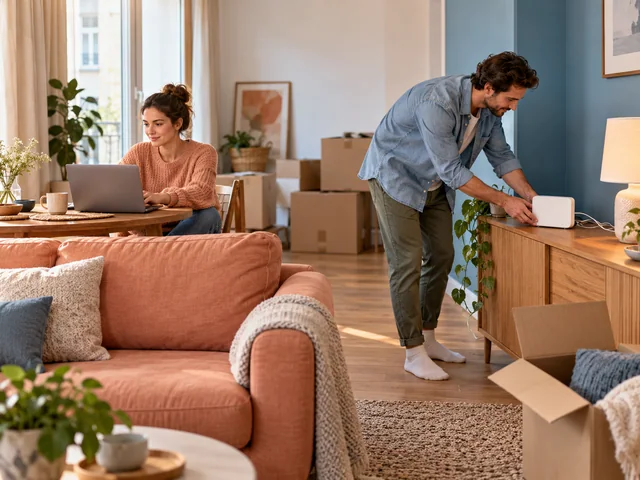 Paar richtet den Internetanschluss in seiner Wohnung ein