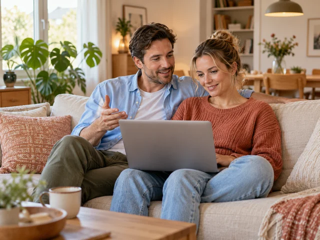 Gemeinsam am Laptop im Wohnzimmer